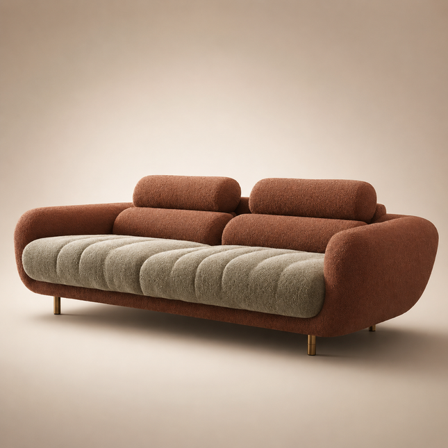 Milan Luxury Modern Sofa Dual Tone Channel Tufted Designer Couch with Curved Armrests Customisable Living Room Sofa