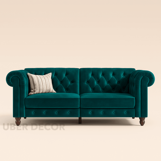 London 89" Futon Sofa- Classic Tufted Chesterfield Style Futon Sofa in Luxury Velvet Fabric