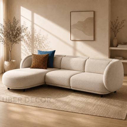 Antalya Modern L Shaped Sofa with Rounded Edges and Lounger for Living Room