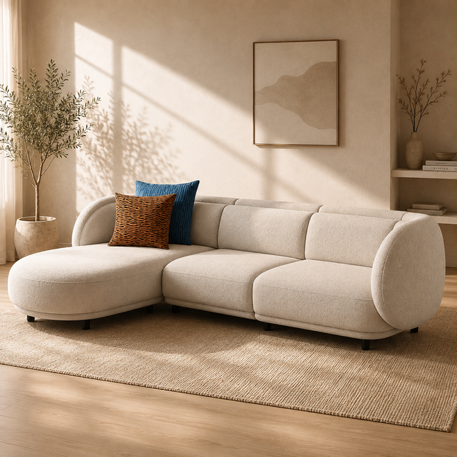 Antalya Modern L Shaped Sofa with Rounded Edges and Lounger for Living Room