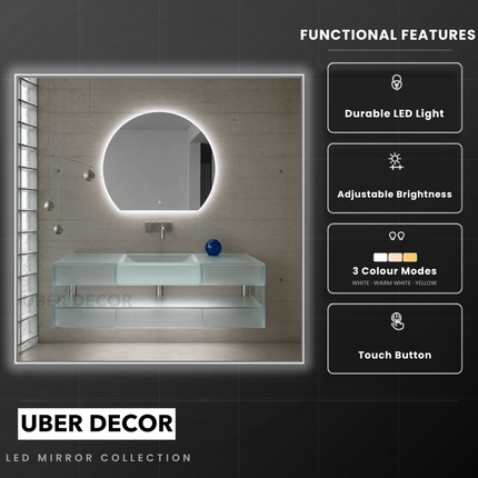 Daisy Round LED Vanity Mirror – Frameless Wall Hanging Mirror with Front Lit or Back Lit
