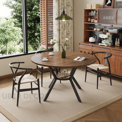 Forest Nook Round Wooden Dining Table Modern Contemporary Design with Metal Base for Dining Room and Kitchen Dining Area