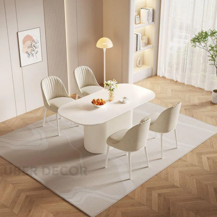 Ivoryline Oval Dining Table Scandinavian Japandi Mid Century Modern Design Fluted Pedestal Base Modern Dining Table for Dining Room