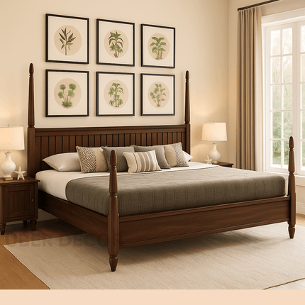 TeakRise Wabi Sabi Four-Poster Panel Bed for Boutique Hotel Suites
