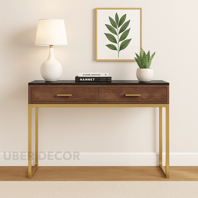 Bruno Frame Console Table – Wood Top with Dual Drawers & Sleek Base Modern Entry Accent