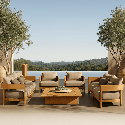 Leon Solid Teak Outdoor Sofa Set Premium Modern Wooden Lounge Furniture for Patio, Terrace & Poolside