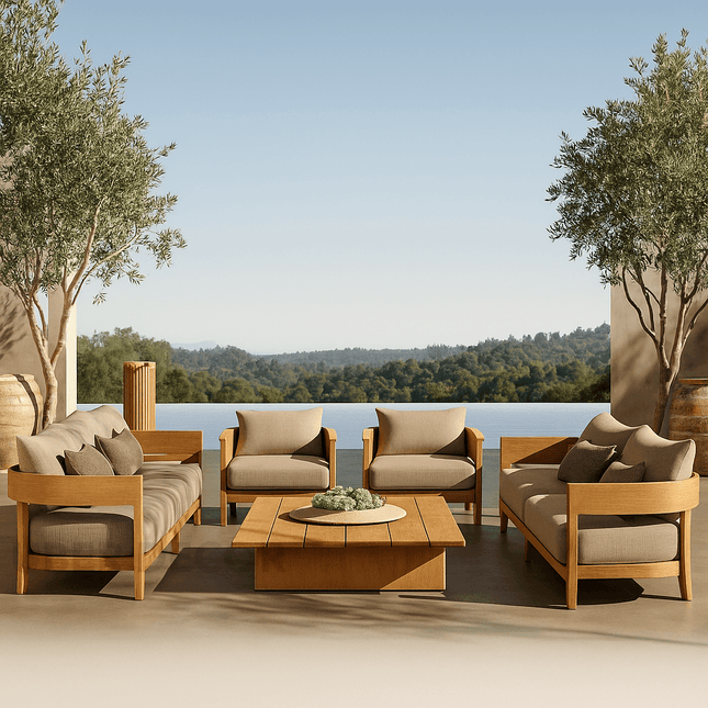 Leon Solid Teak Outdoor Sofa Set Premium Modern Wooden Lounge Furniture for Patio, Terrace & Poolside