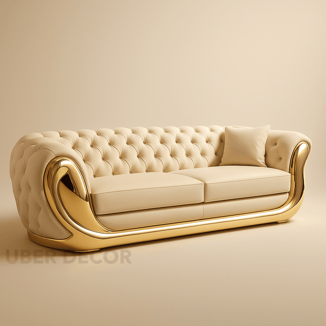 Avignon Luxury Chesterfield Style Sofa With Gold Accent- Elegant Design for Living Room & Salon