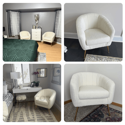 Glam Modern Cozy Vanity Chair with Gold Metal Legs – Upholstered Armchair for Living Room & Bedroom
