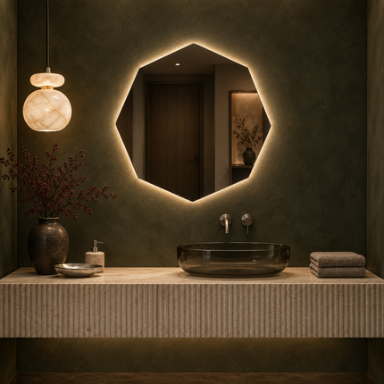Vani Geometric Frameless LED Wall Hanging Mirror with Front or Back Lit for Bathroom Vanity Dressing Room