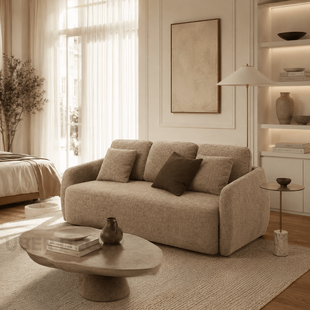 Suwon sofa cum bed – lifestyle view in studio apartment or compact living room India