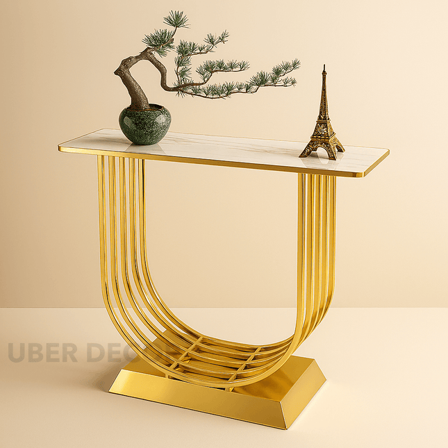 Virello Arc Console Table – Custom Marble Top | Mid-Century Modern European Hallway Accent Console