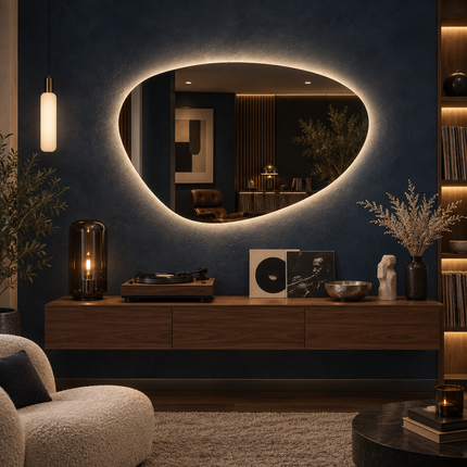 Noma Organic LED Mirror – Frameless Wall Hanging Mirror with Front or Back Lit for Vanity & Bathroom