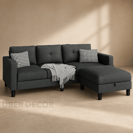 ZyraFlex 3-Seater Sofa with Side Pockets Storage - Customisable Modular Design