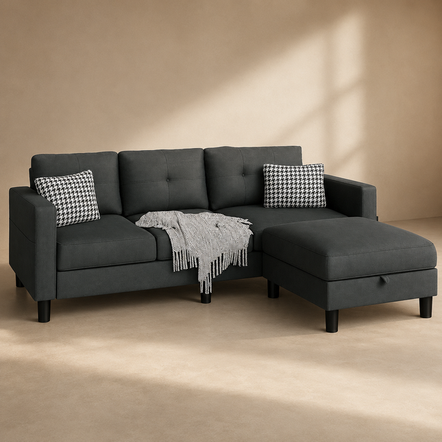 ZyraFlex 3-Seater Sofa with Side Pockets Storage - Customisable Modular Design