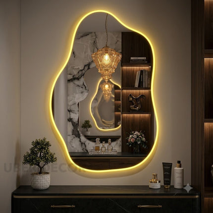 Cove Frameless Pebble LED Mirror with Front or Back Lit for Modern Vanity Spaces