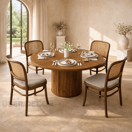 Marenton Round Dining Table Scandinavian Japandi Mid Century Modern Design Fluted Pedestal Base Wooden Dining Table for Dining Room