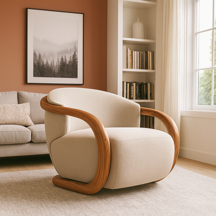 Eden Luxe Lounge Chair Mid Century Modern European Solid Wood Frame Fixed Base Accent Chair Living Room and Bedroom
