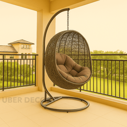 FernCove Cocoon Swing Chair – Textured Organic Weave | Boho Minimalist Form | Scandinavian Inspired | Balcony & Living Room Swing Chair for Gardens, Patios, Studies & Terraces
