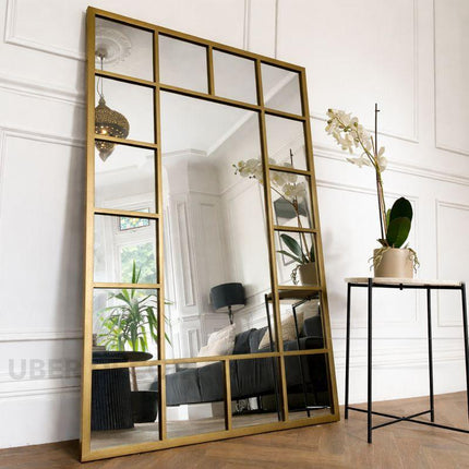 UrbanPane Large Industrial Metal Framed Mirror - French Window-Style Rectangle Mirror Design for Modern Home Decor