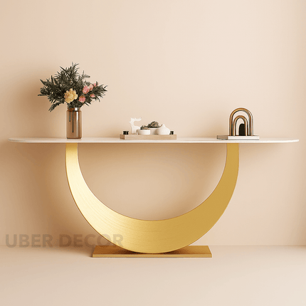 Solmira Arc Console Table – Luxury Modern Metal Console with Marble Top for Hallways & Living Rooms