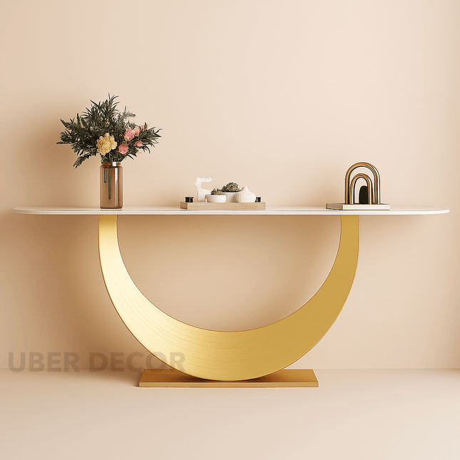 Solmira Arc Console Table – Luxury Modern Metal Console with Marble Top for Hallways & Living Rooms