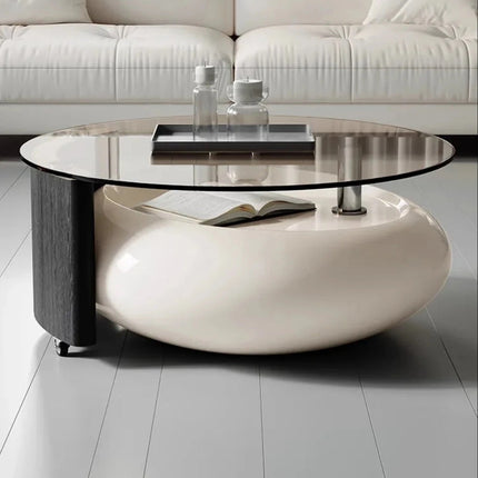 Cooper’s Creek Coffee Table Set, Modern Futuristic Glass and Glossy White Pod Center Tables for Living Room