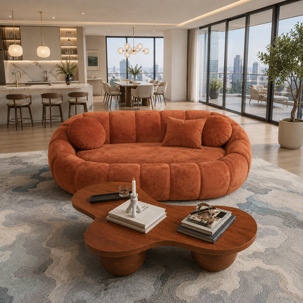 Pumpkin 2 Seater Modern Sofa, Luxury Sculptural Couch for Living Room, Lounge Area, Bedroom, Waiting Space, Ready to Dispatch Statement Sofa
