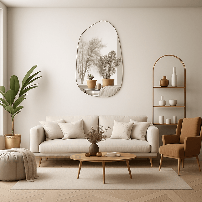Abstract Frameless Wall Mirror-Unique Stylish Wavy Irregular Mirror Design for Bathroom, Powder Room or Living Room