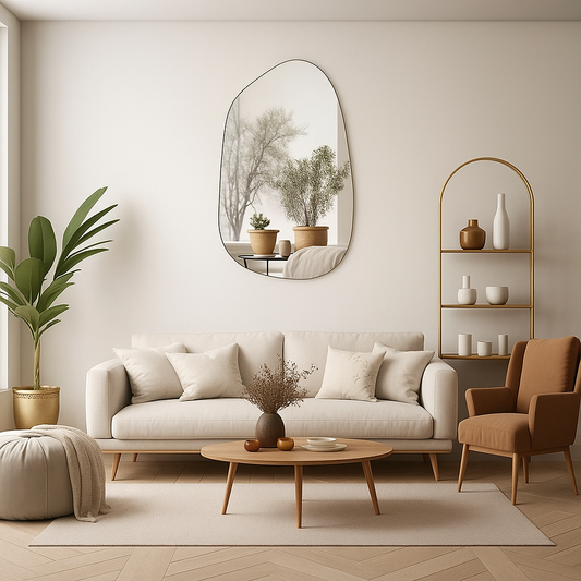 Abstract Frameless Wall Mirror-Unique Stylish Wavy Irregular Mirror Design for Bathroom, Powder Room or Living Room