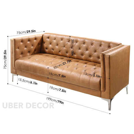 Manchester 78" Sofa- 3-Seater Upholstered Handmade Tufted Leather Chesterfield Style Couch for Living Room or Office - Uber Decor