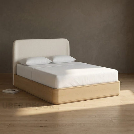 OakGlide Minimalist Platform Customisable Bed with Upholstered Headboard for Contemporary Bedrooms