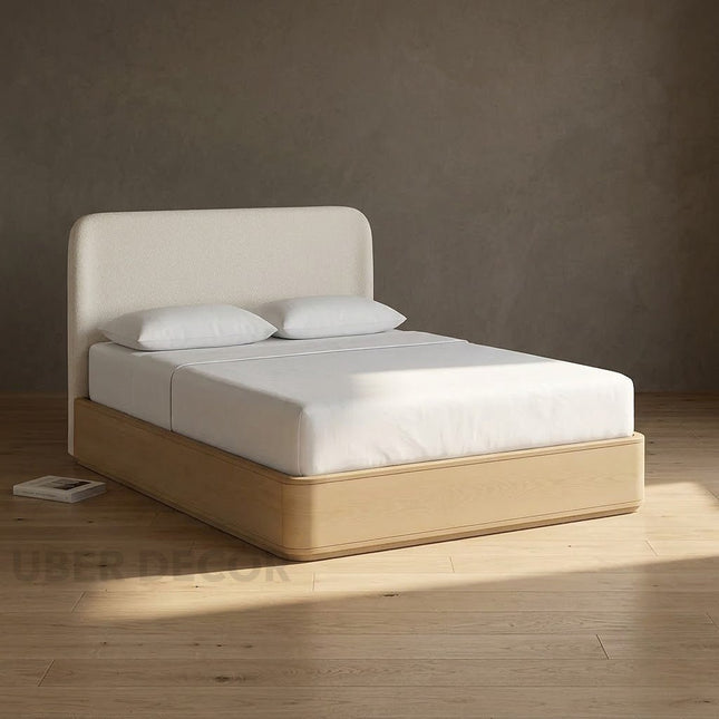 OakGlide Minimalist Platform Customisable Bed with Upholstered Headboard for Contemporary Bedrooms