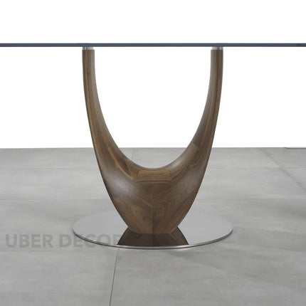 Vireon Rectangular Dining Table Contemporary Architectural Design Glass Top Solid Wood Base Made to Order Dining Table for Dining Room
