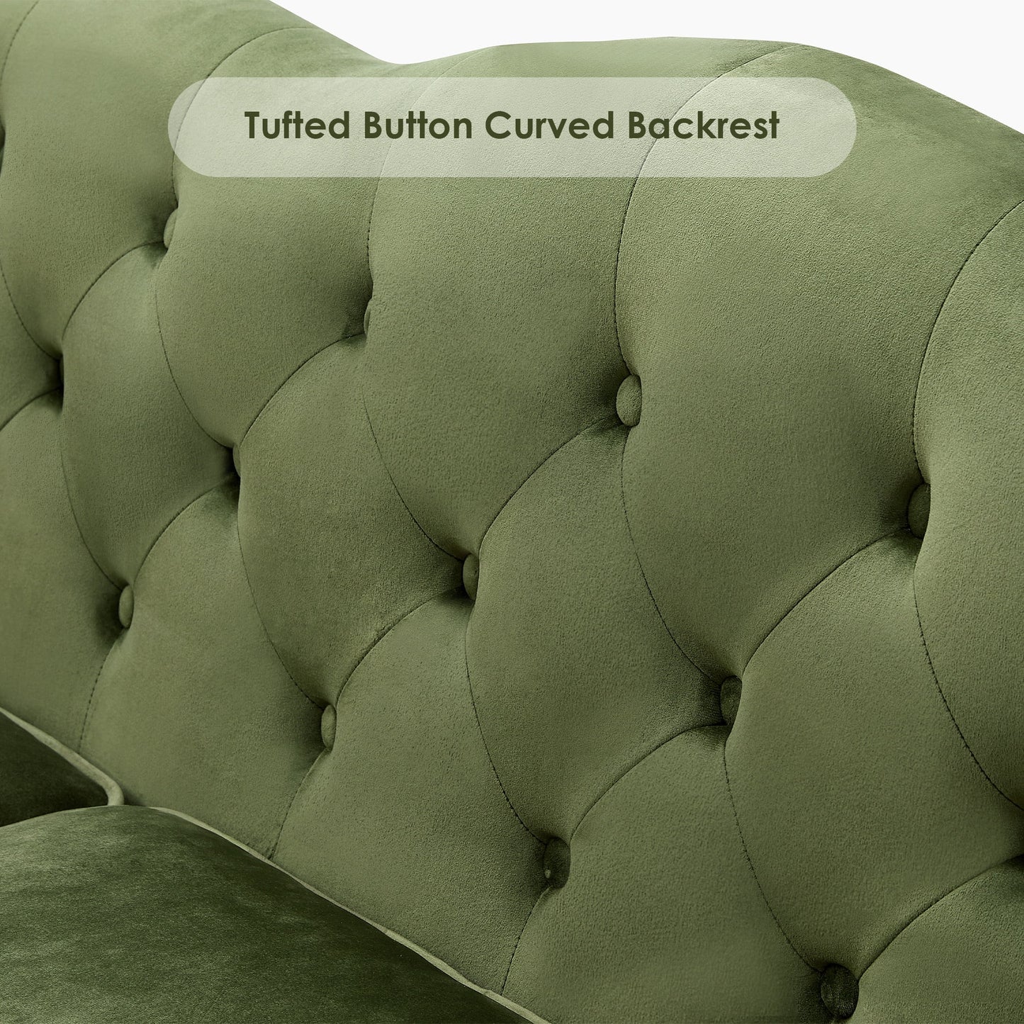 Madrid 78" Sofa -3 Seater Modern Large Upholstered Couch with Tufted Button Curved Back Rest & Golden Wood Legs