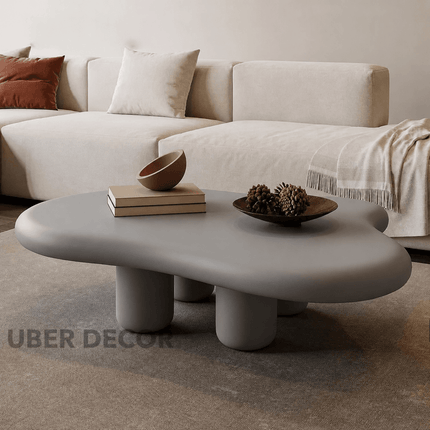Ebro Drift Organic Mid Century Modern Japandi Coffee Table Solid Wood Top Cylinder Legs Custom Finish Center Table for Living Room