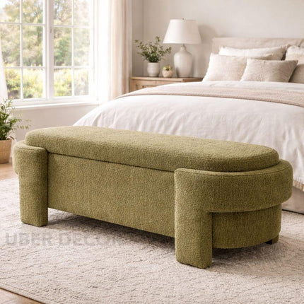 Zarelle Curved Modern Flip Top Storage Bench – Japandi-Meets-European Organizer for Bedroom, Entryway & Lounge Spaces