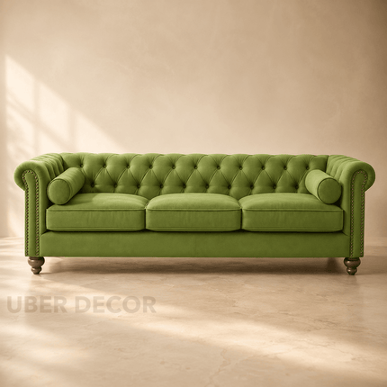 Arbeloa Traditional 3-Seater Chesterfield Curved Sofa - Luxury Couch for Living & Lounge Areas
