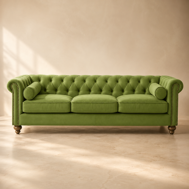 Arbeloa Traditional 3-Seater Chesterfield Curved Sofa - Luxury Couch for Living & Lounge Areas