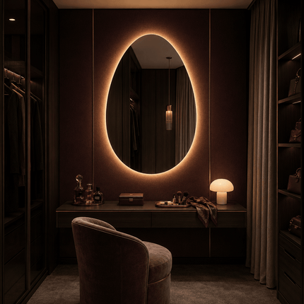 Ova Oval Shape Frameless LED Wall Mirror with Front or Back Lit for Bathroom Vanity and Modern Dressing Spaces