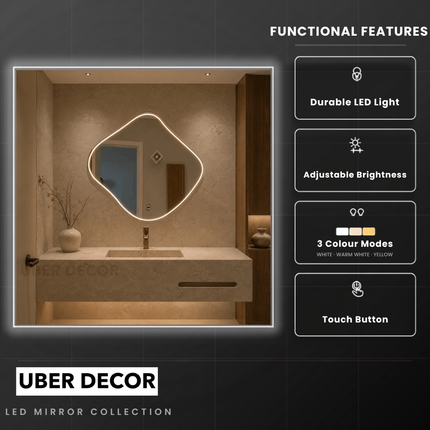 Adeline Frameless Wall Hanging LED Mirror – Front Lit or Back Lit Modern Bathroom Vanity Mirror