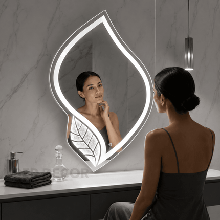 Laurel Leaf-Shaped Front Lit or Back-lit LED Mirror – Frameless Wall Hanging Mirror for Vanity & Modern Interiors