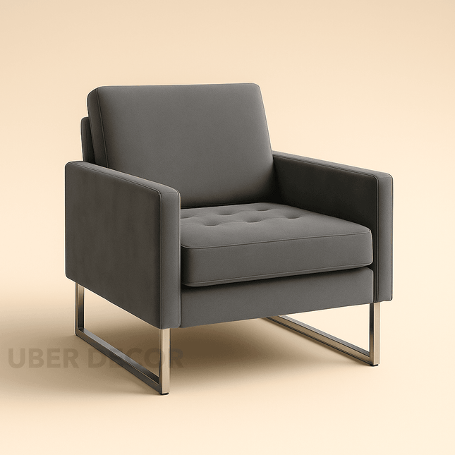 Soreva- Contemporary Chic Style Aesthetic Tufted Accent Chair with Sleek Metal Sled Base