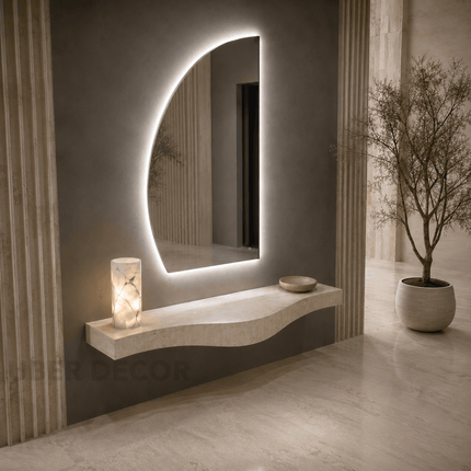 Mabel Asymmetrical LED Mirror – Frameless Wall Hanging Mirror with either Front or Back Lit for Vanity & Bathroom