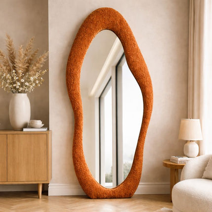 Modern Wavy Edge Full Length Standing Mirror-Large Sized Aesthetic Unique Stylish Mirror for Bedroom