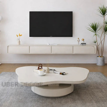 Rio Bianco Italian Light Luxury Cloud Coffee Table with Solid Wood Base Sculptural Centerpiece for Living Rooms and Lounge Interiors