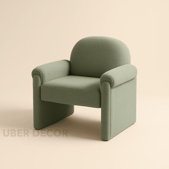Aurelle- Modern Upholstered Armchair with Wide Armrests, Curved Backrest and Flat Seat