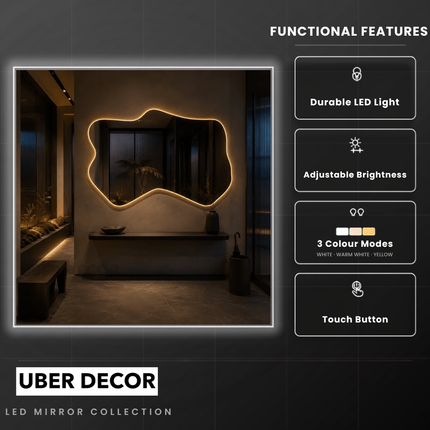 Wello Frameless Wavy LED Mirror for Bathroom Wall and Double Sink Area with Front or Back Lit