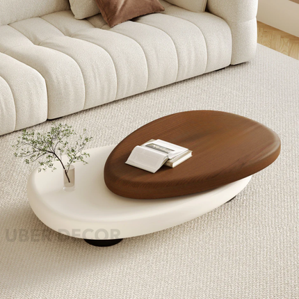 Songhua Contemporary Mid Century Japandi Coffee Table with Organic Two Tone Sculptural Design and Solid Wood Top