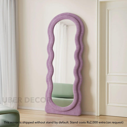 Wavy Symphony Upholstered Full-Length Bedroom Mirror- Modern Wavy Irregular Arched Mirror